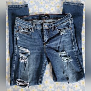 Angry Rabbit Women's 28/7 Distressed Blue Wash Skinny Jeans